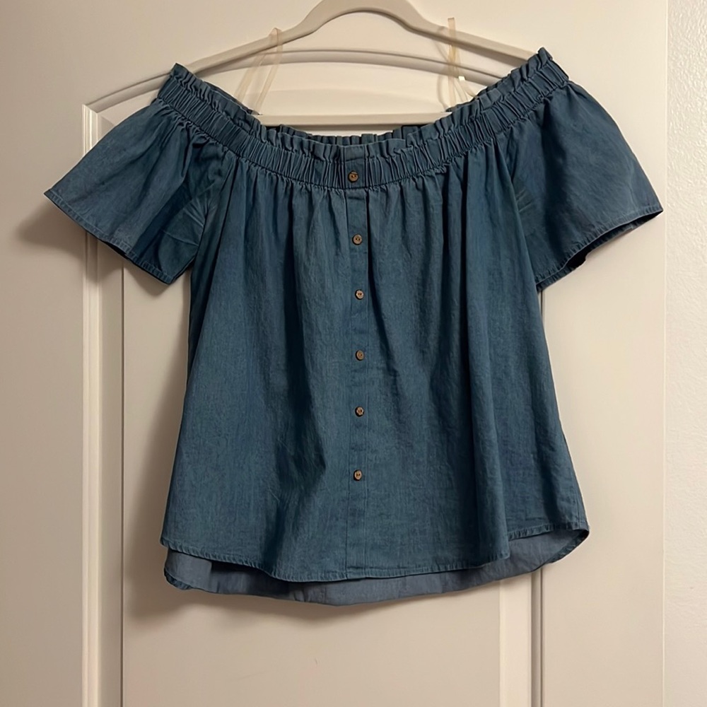 Chambray Off The Shoulder Shirt